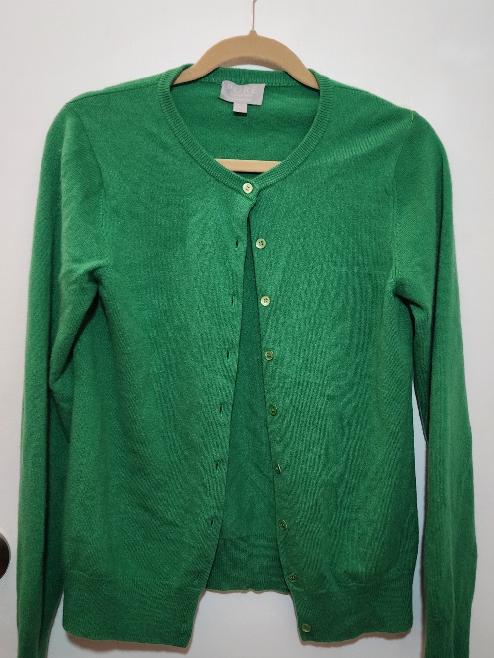 Pure Collection Green Crewneck Button Cardigan